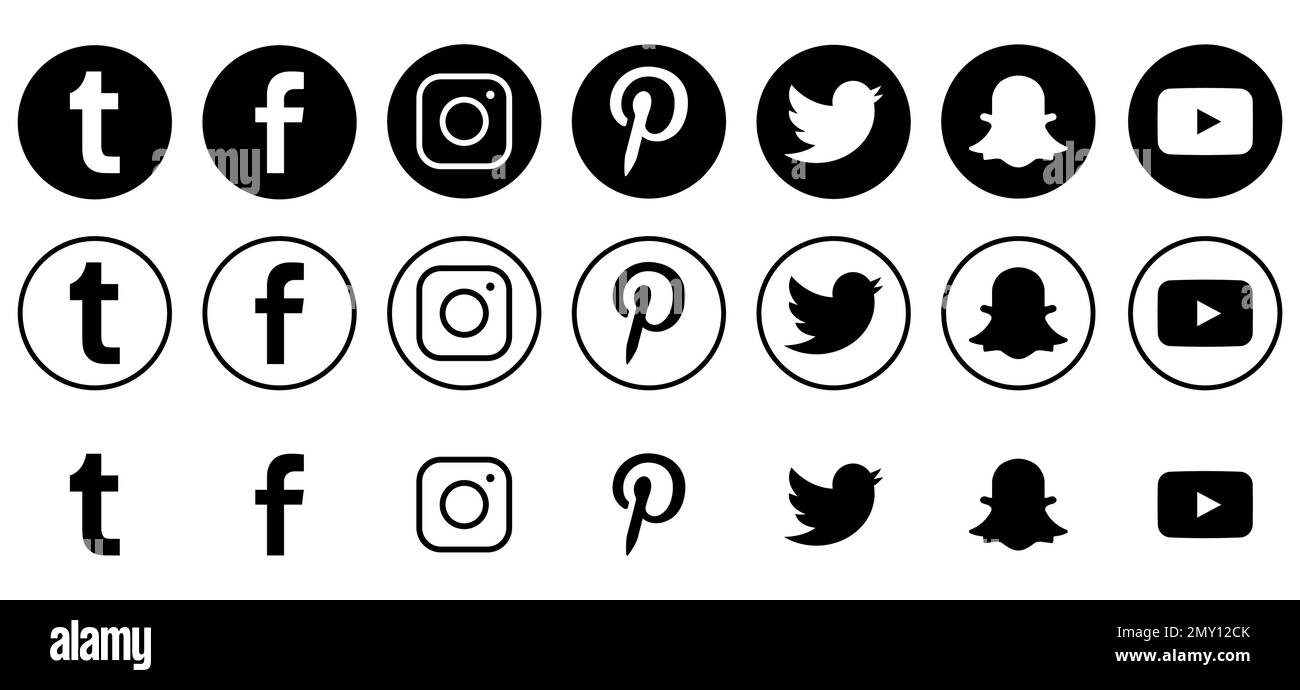 logotipos de redes sociales en blanco y negro