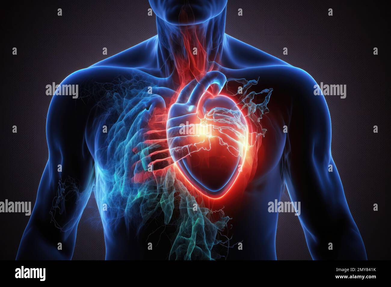 Una ilustración de ataque cardíaco es una representación visual de los síntomas, causas y efectos de un ataque cardíaco. Puede ser un dibujo, una pintura o un dígito Foto de stock