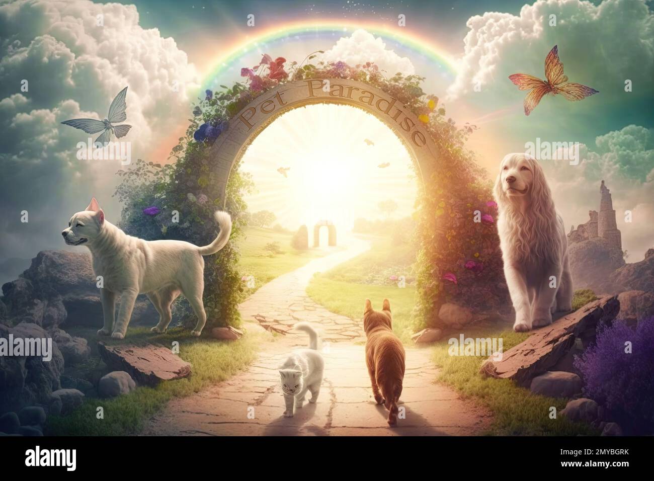 https://c8.alamy.com/compes/2mybgrk/paraiso-para-perros-y-gatos-donde-las-mascotas-corren-y-juegan-en-el-hermoso-jardin-de-hadas-de-color-arco-iris-nubes-etereas-y-sol-despues-de-la-muerte-los-animales-viven-con-2mybgrk.jpg