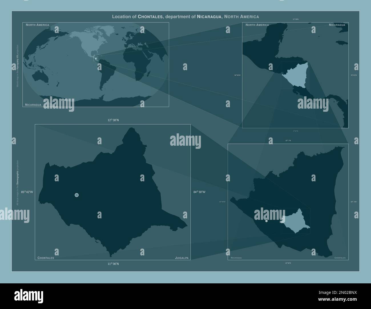 Chontales, departamento de Nicaragua. Diagrama que muestra la ubicación