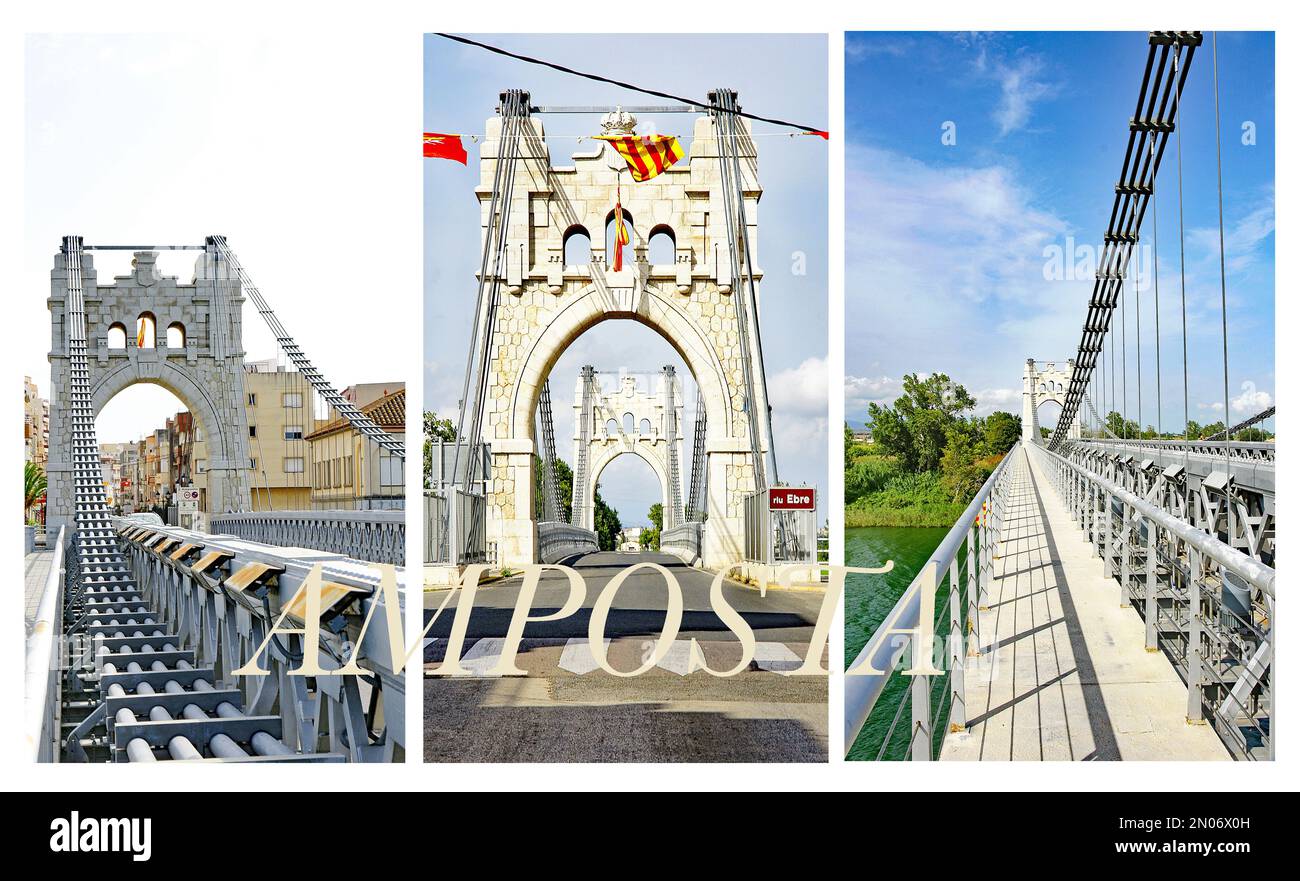 Montaje de imágenes del puente de Amposta en Tarragona, Cataluña, España, Europa Foto de stock