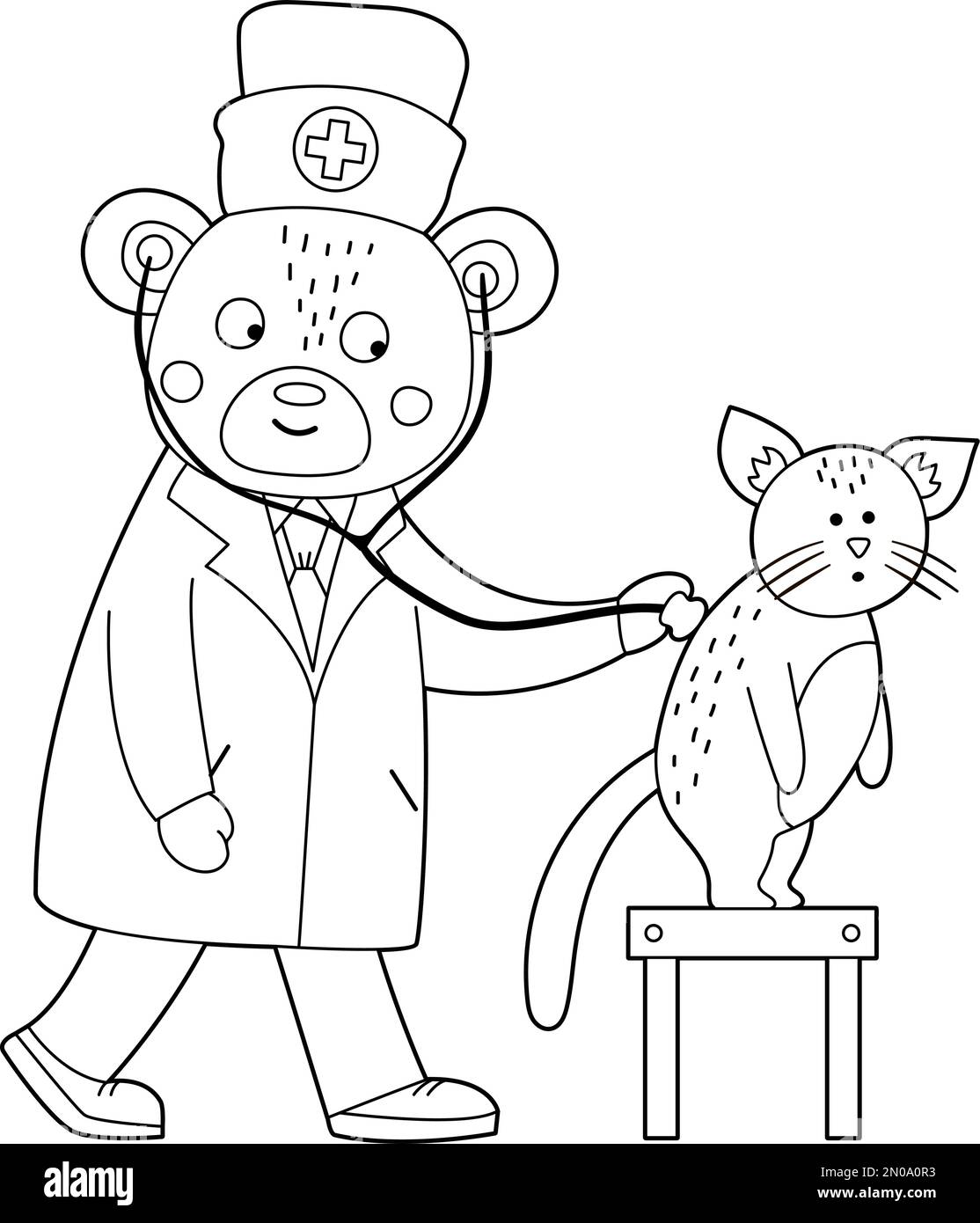 Vector esquema animal médico que trata al paciente. Escucha los