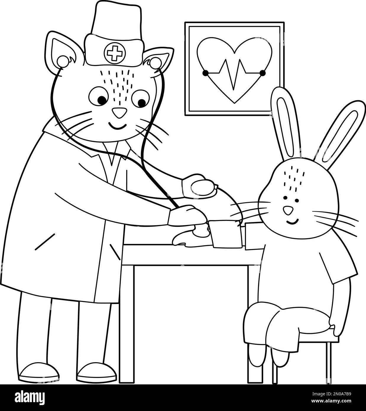 Vector esquema animal médico que trata al paciente. Gato tomando la