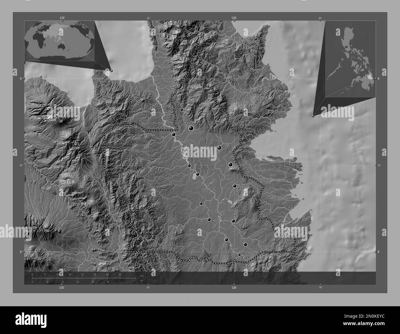 Agusan del Sur, provincia de Filipinas. Mapa de elevación de dos