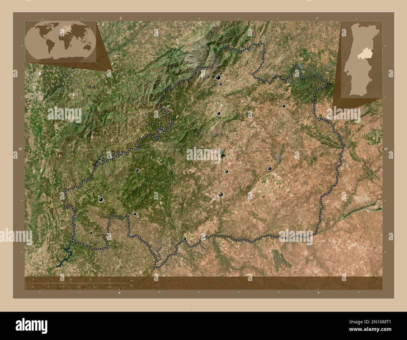 Castelo Branco, distrito de Portugal. Mapa satelital de baja resolución