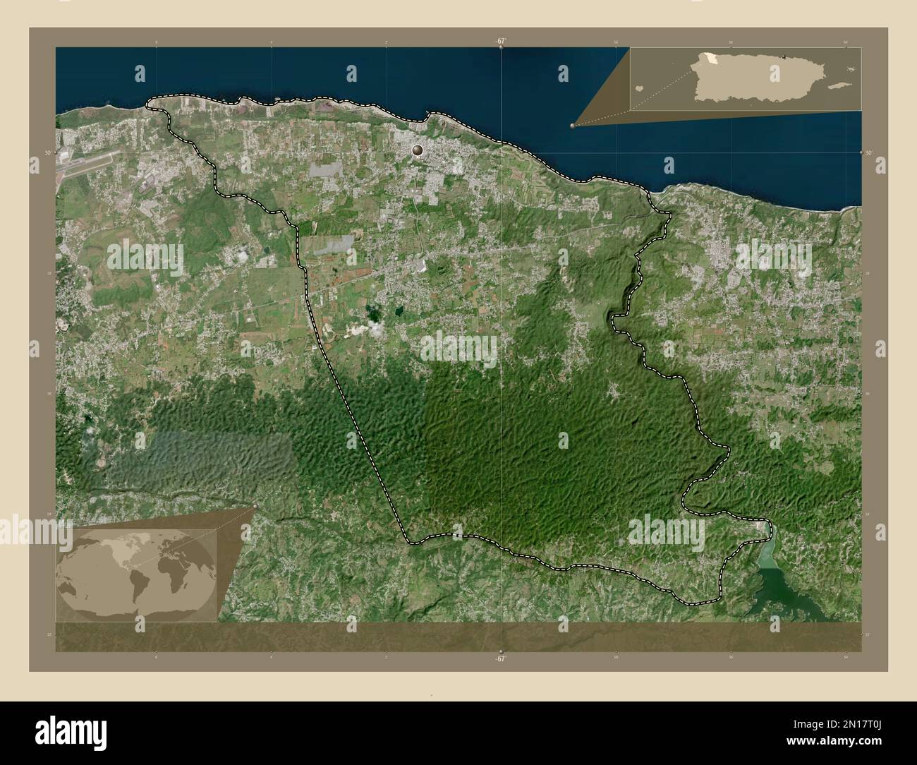 Isabela, municipio de Puerto Rico. Mapa satelital de alta resolución. Mapas  de ubicación auxiliares de esquina Fotografía de stock - Alamy