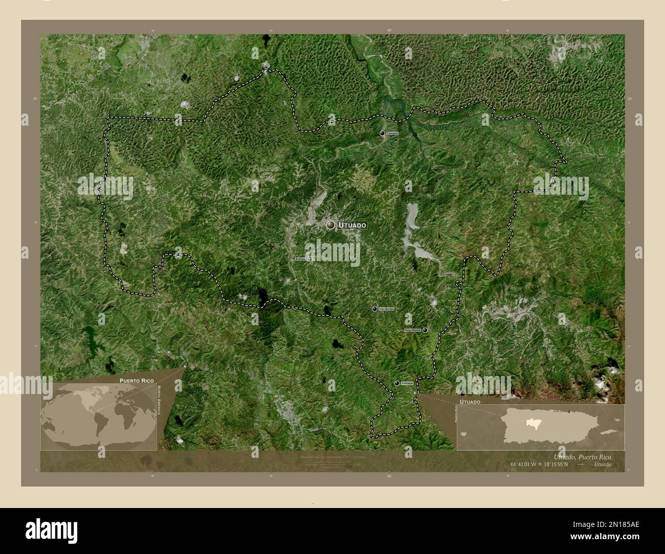 Utuado, municipio de Puerto Rico. Mapa satelital de alta resolución