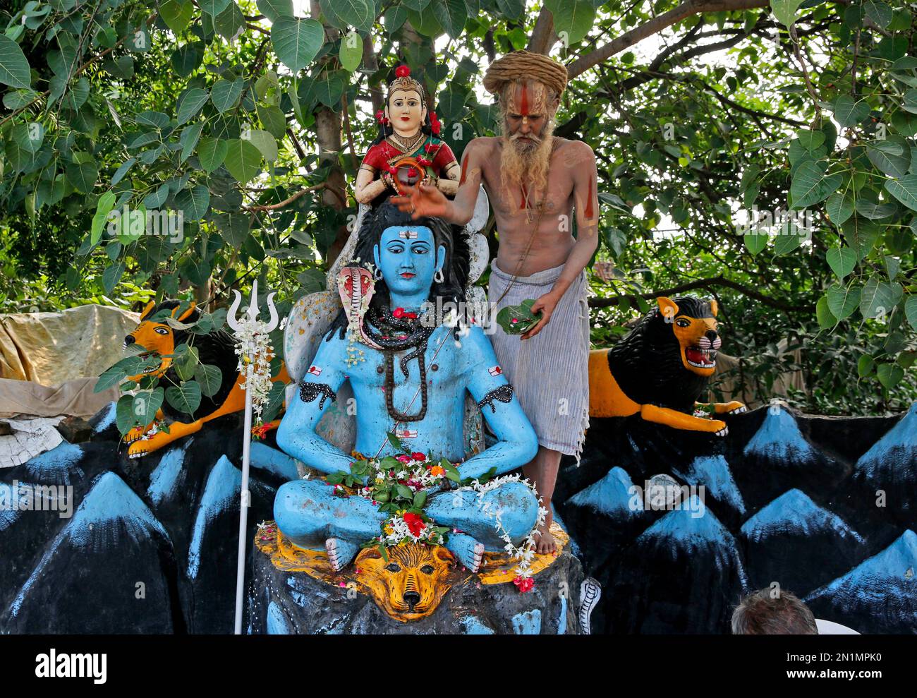 An Indian Sadhu Or Hindu Holy Man Performs Morning Prayers To God Shiva At The Sangam The 2348