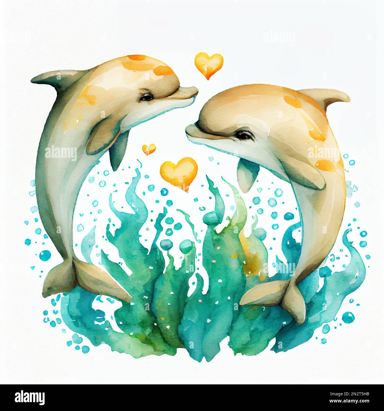 Acuarela arte pareja de delfines nadando en un abrazo amoroso. Dos delfines  compartiendo momento de amor y conexión. La pintura de tonos suaves es  perfecta repr Fotografía de stock - Alamy
