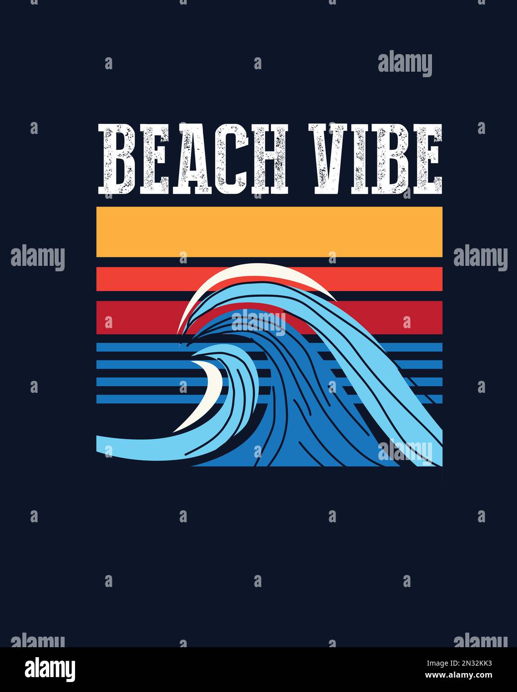 Beach Vibes Retro Wave cartel tipográfico para la impresión de la camiseta, vector de etiqueta engomada Ilustración del Vector