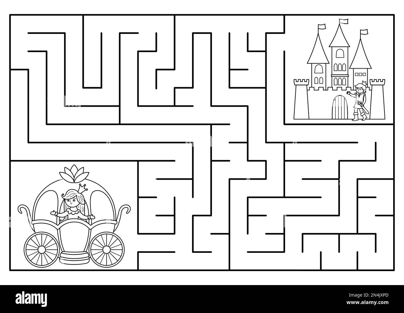 juego de búsqueda de cuento de hadas en blanco y negro vectorial con  paisaje de castillo