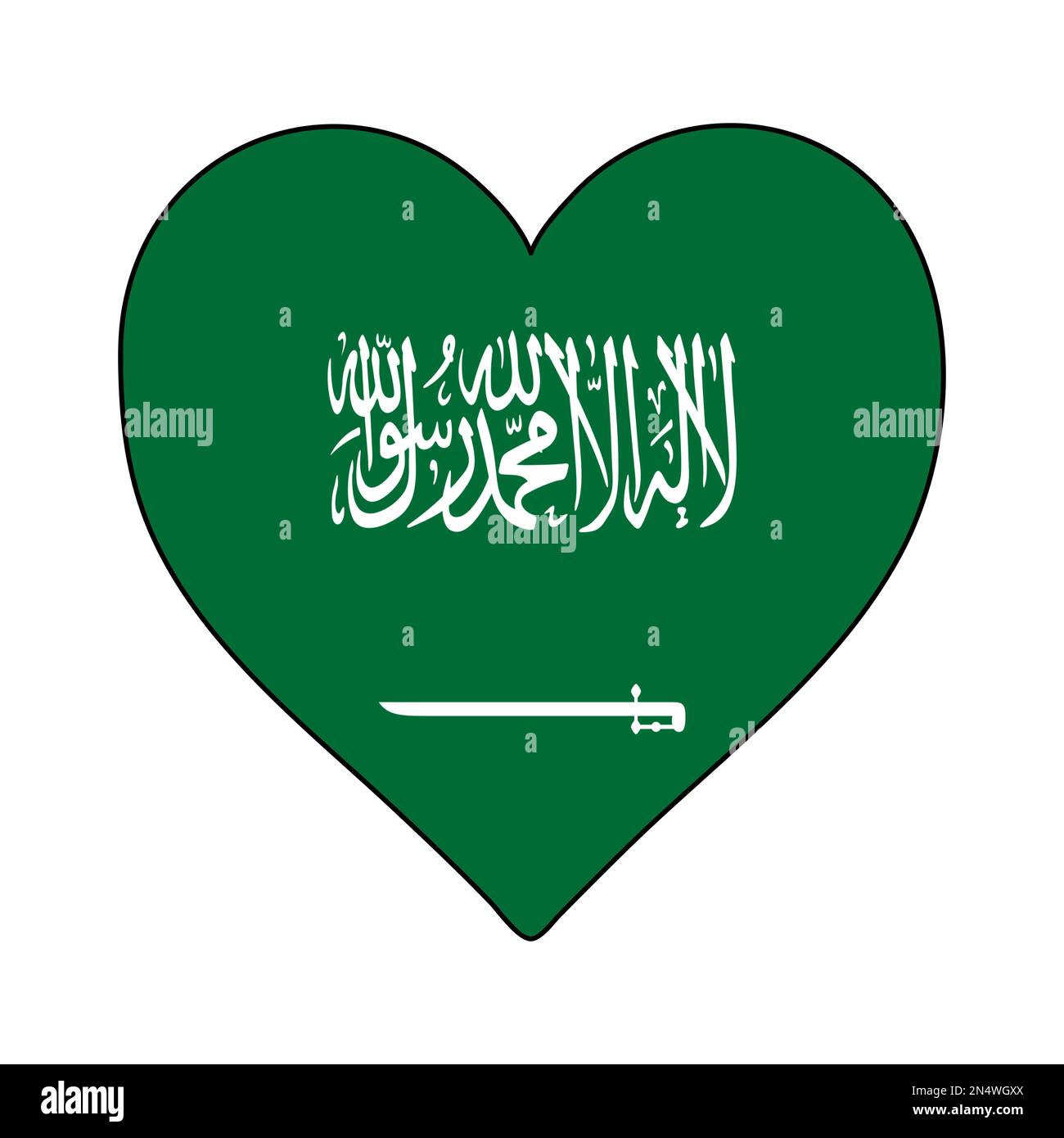 Arabia Saudita Heart Shape Flag. Amo a Arabia Saudita. Visita Arabia Saudita. Oriente Medio. Asia occidental. Asia. Ilustración vectorial Diseño gráfico. Ilustración del Vector