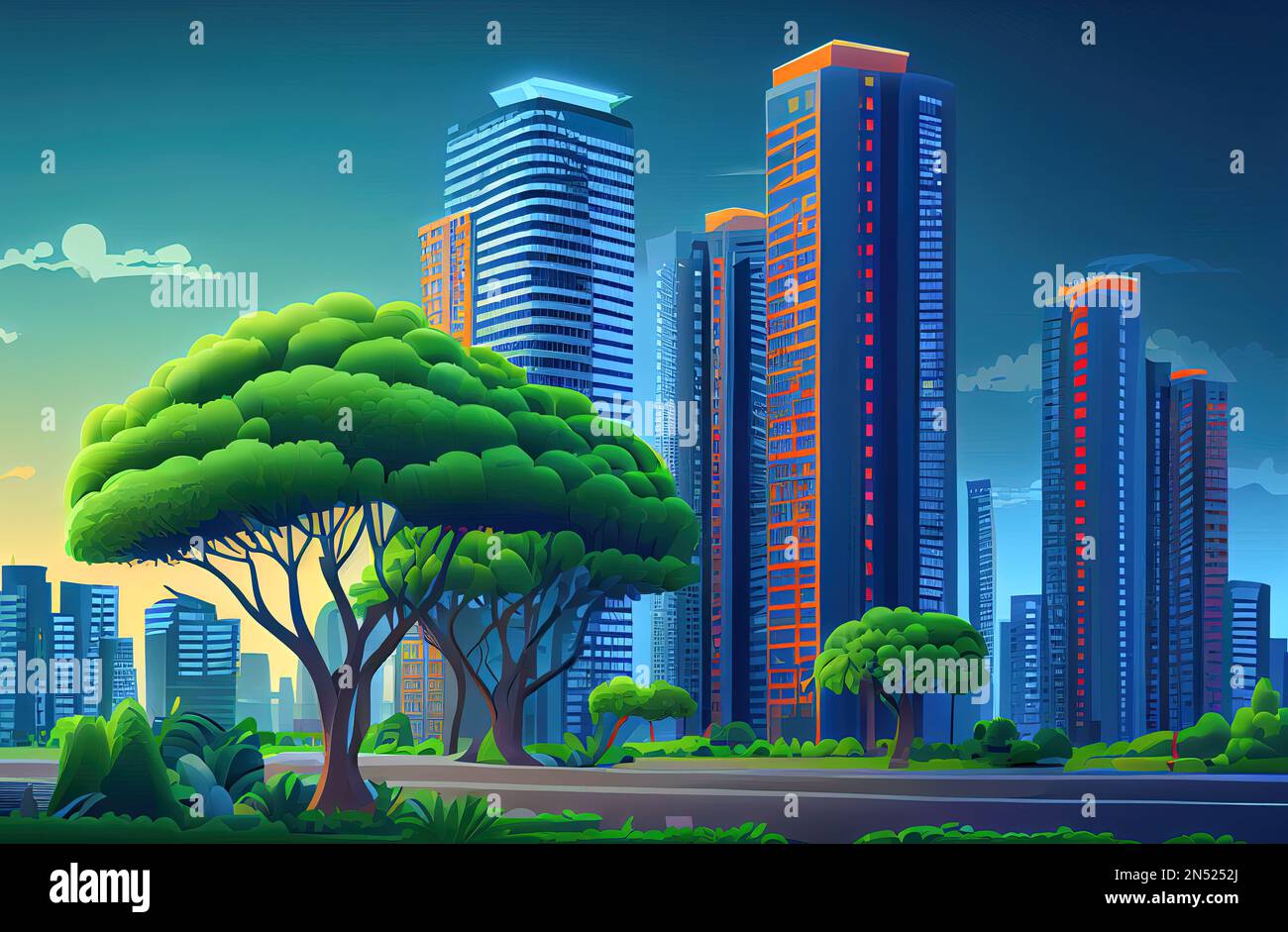 anime paisaje urbano con rascacielos y árboles verdes. IA generativa Fotografía de stock - Alamy anime paisaje urbano con rascacielos y árboles verdes. IA generativa Fotografía de stock - Alamy