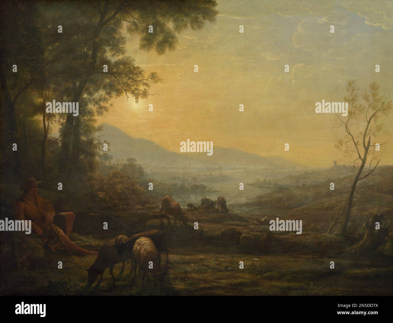 Pintura francesa, siglo 17th o 18th, paisaje, el pastor; Foto de stock