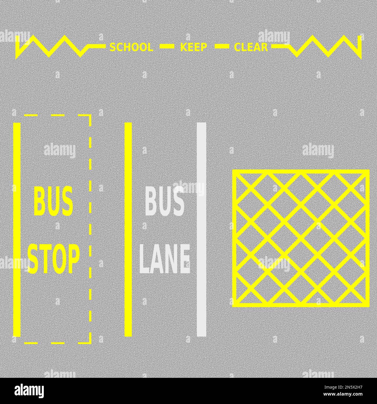 Un conjunto de marcas de carreteras gráficas vectoriales blancas y amarillas que se pintan en la superficie de la carretera Ilustración del Vector