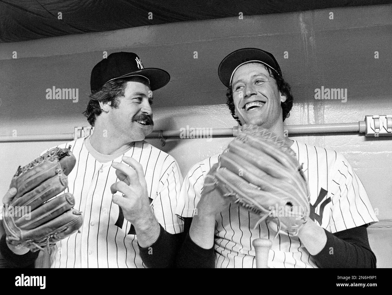 Yankee hurlers Jim Catfish Hunter, left, and Ken Holtzman are all