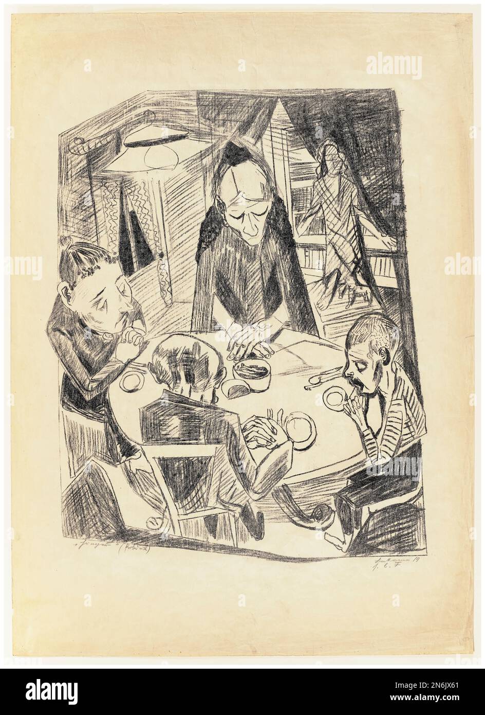 El hambre, impresión litográfica de un dibujo en tiza de Max Beckmann, 1919 Foto de stock