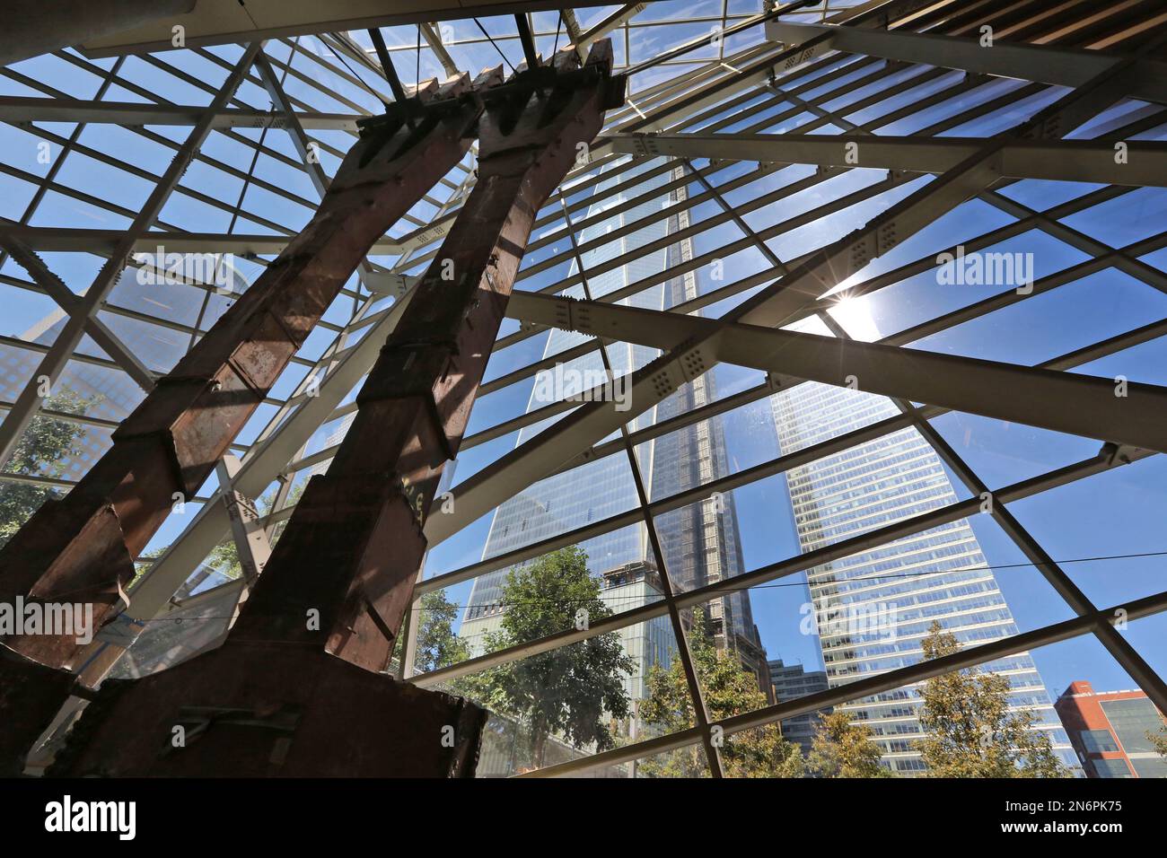 One World Trade Center, center, rises in the background, behind