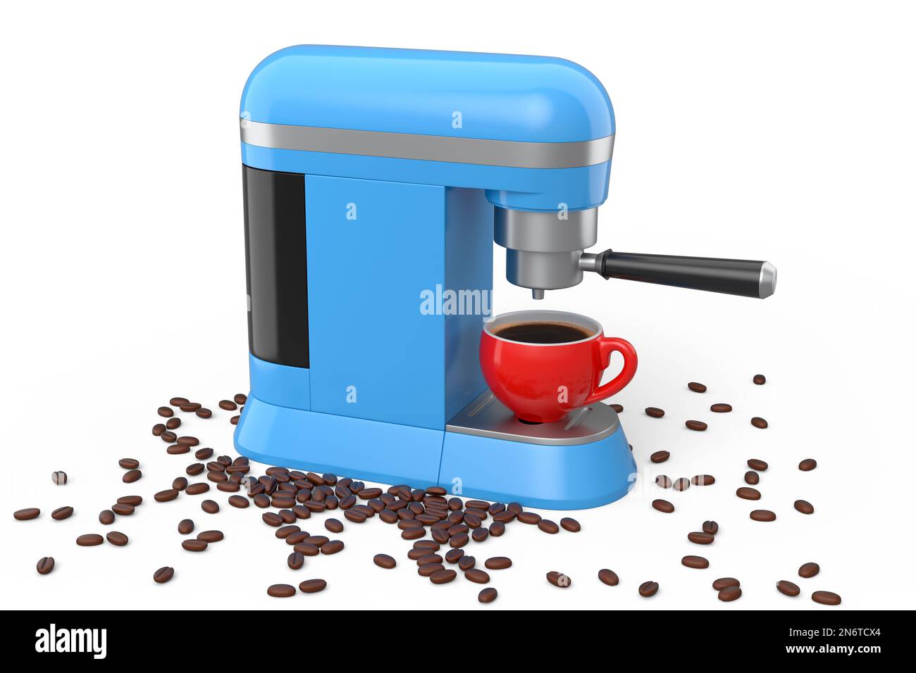 Máquina de café espresso con un cuerno y taza de café de cerámica sobre  fondo blanco. 3d render de la cafetera para hacer capuchino, americano,  espresso, mo Fotografía de stock - Alamy