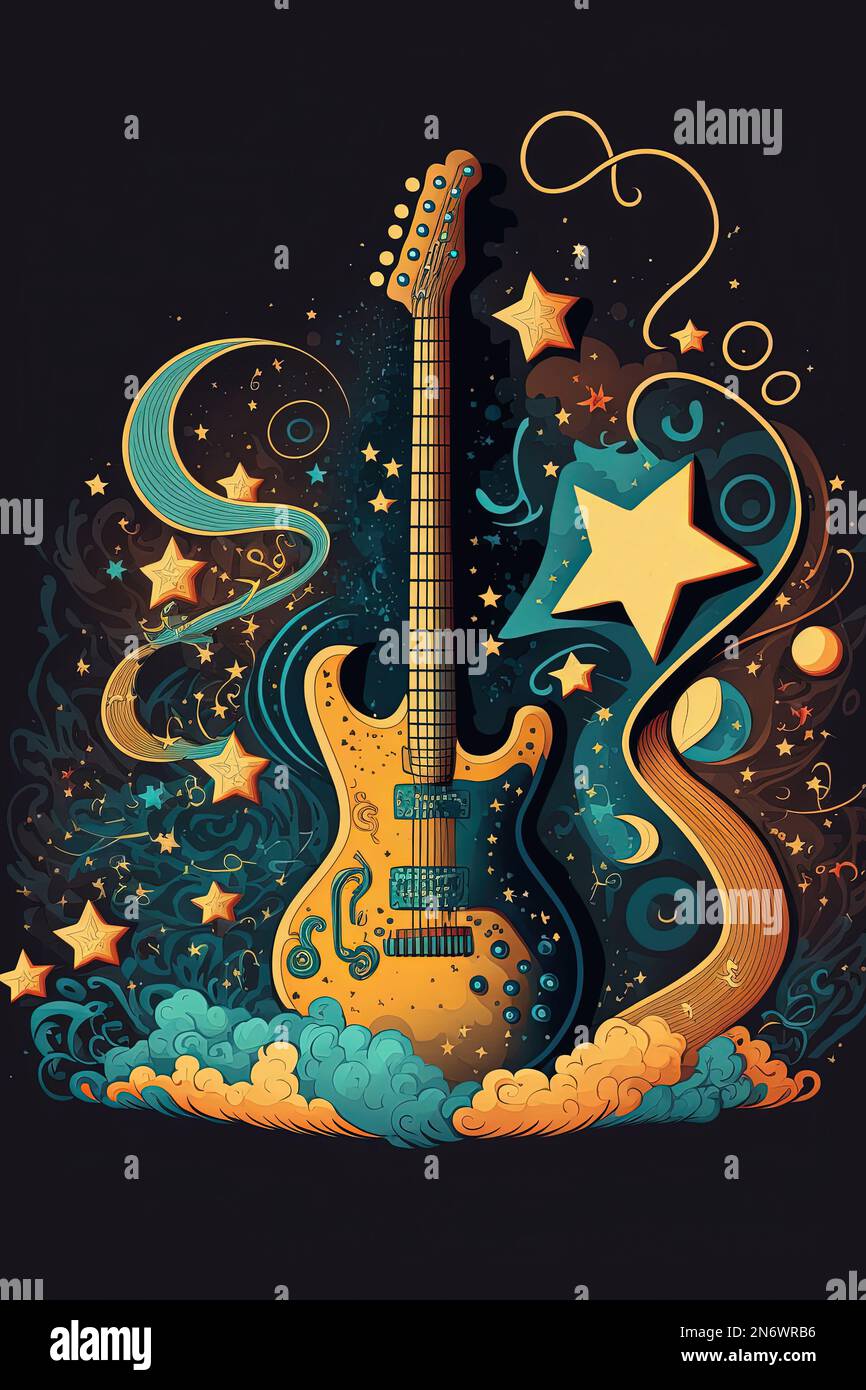 Cartel del festival de música country con guitarra eléctrica y estrellas  sobre fondo negro. Ilustración para evento musical. AI Fotografía de stock  - Alamy
