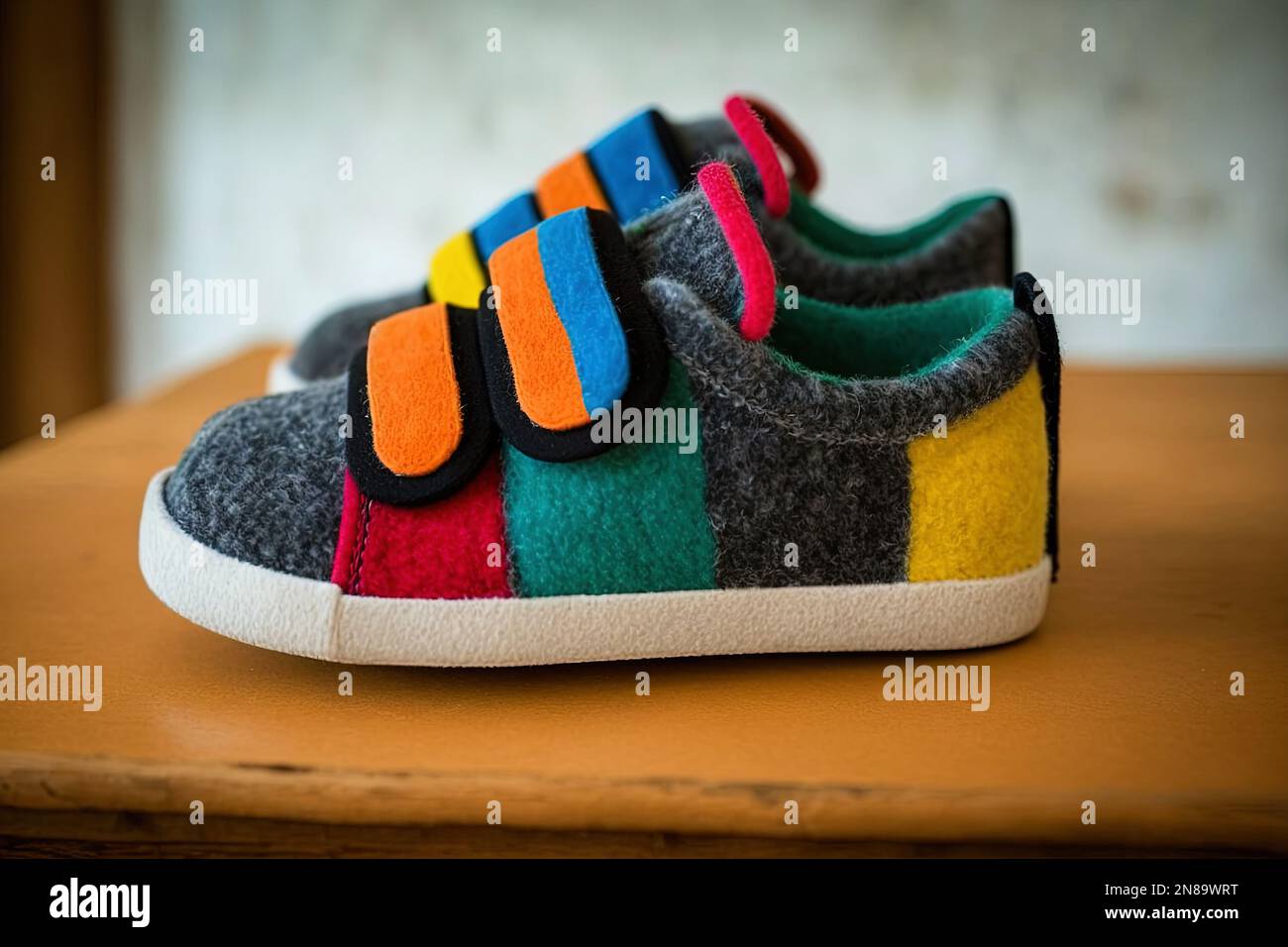 Zapatos de bebé coloridos con correa de velcro. Zapatos de corte bajo para  niños. generativa ai. Zapatillas de deporte de moda para niños hechas de  fieltro Fotografía de stock - Alamy