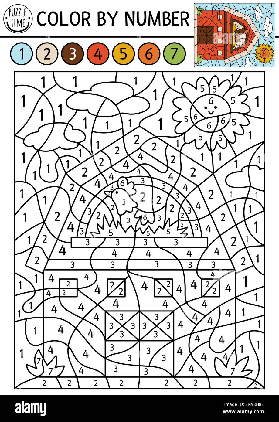 Vector en el color de la granja por número de actividad con granero