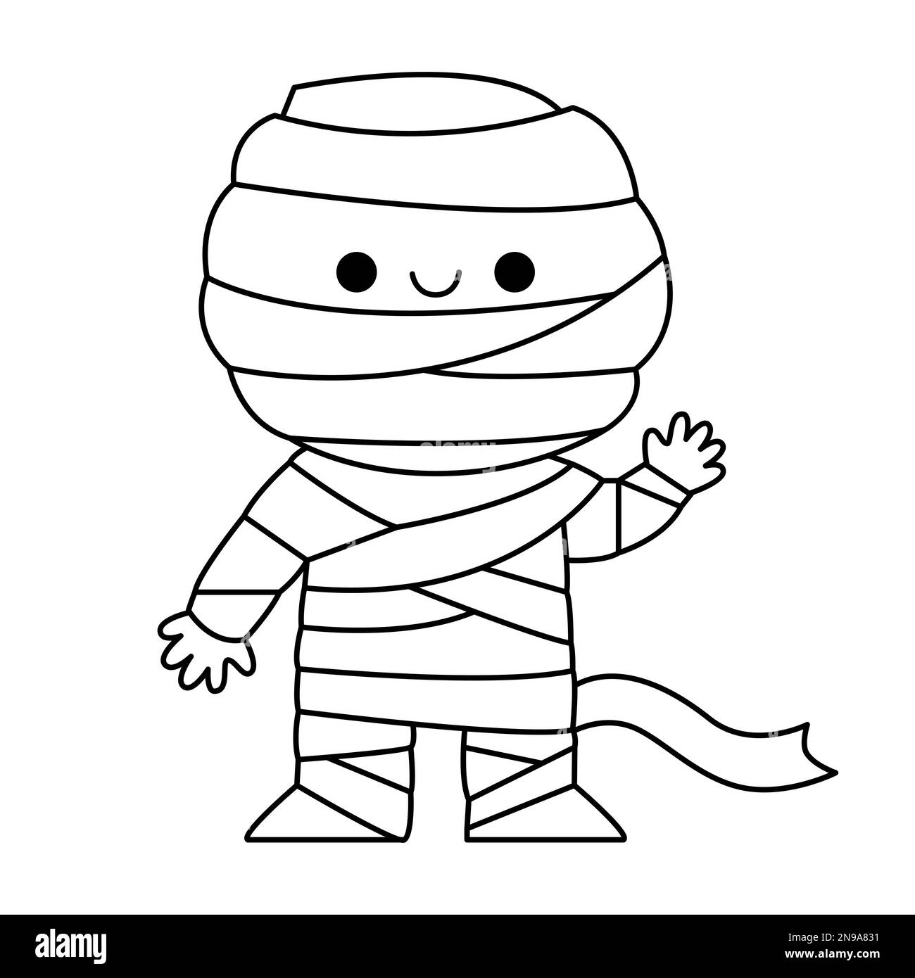 Vector negro y blanco kawaii momia. Lindo carácter de línea de Halloween  sonriente para niños. Divertido otoño todos los santos día ilustración de  dibujos animados con niño ondeando Imagen Vector de stock -