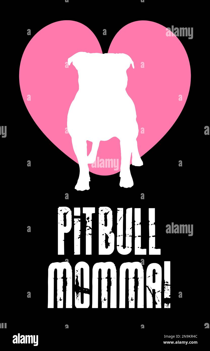 Pitbull Momma lettering con un corazón rosa y una silueta de Pitbull. Ilustración del Vector