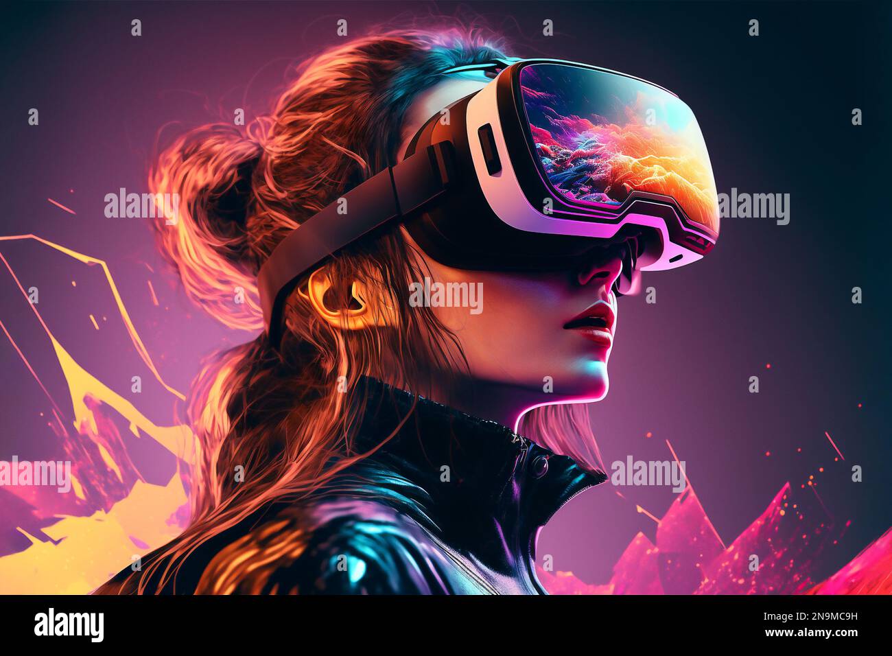 Retrato cyberpunk mujer en gafas VR en el fondo borroso aislado. Personaje  cyborg con gafas de realidad virtual. Concepto de arte Fotografía de stock  - Alamy