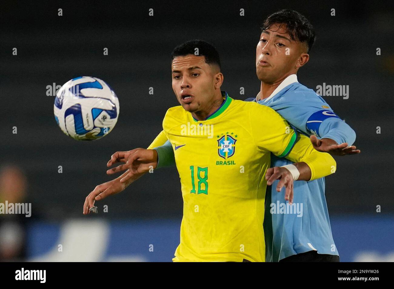 Alexsander of Brazil fights for the ball with Fabricio Diaz of News  Photo - Getty Images