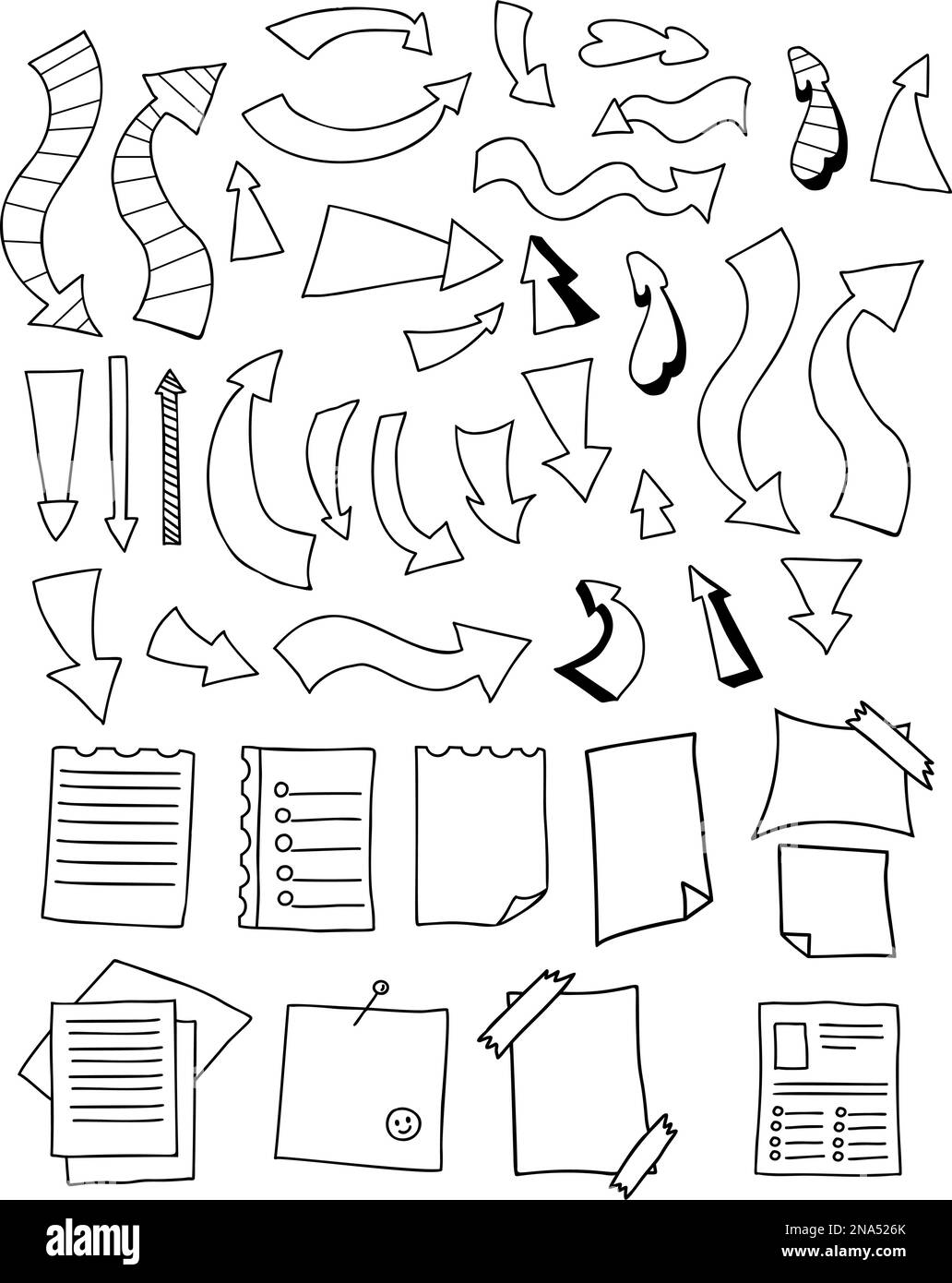Doodle nota cuaderno de dibujo, papel memo, varios documentos