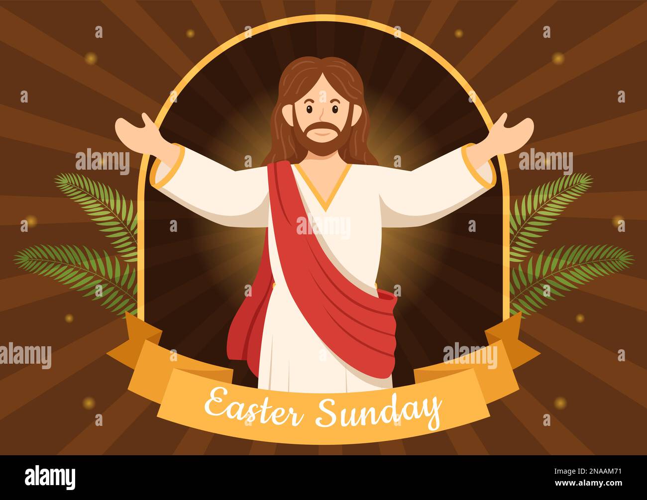 Feliz Domingo de Pascua Ilustración del Día con Jesús, Él es Resucitado