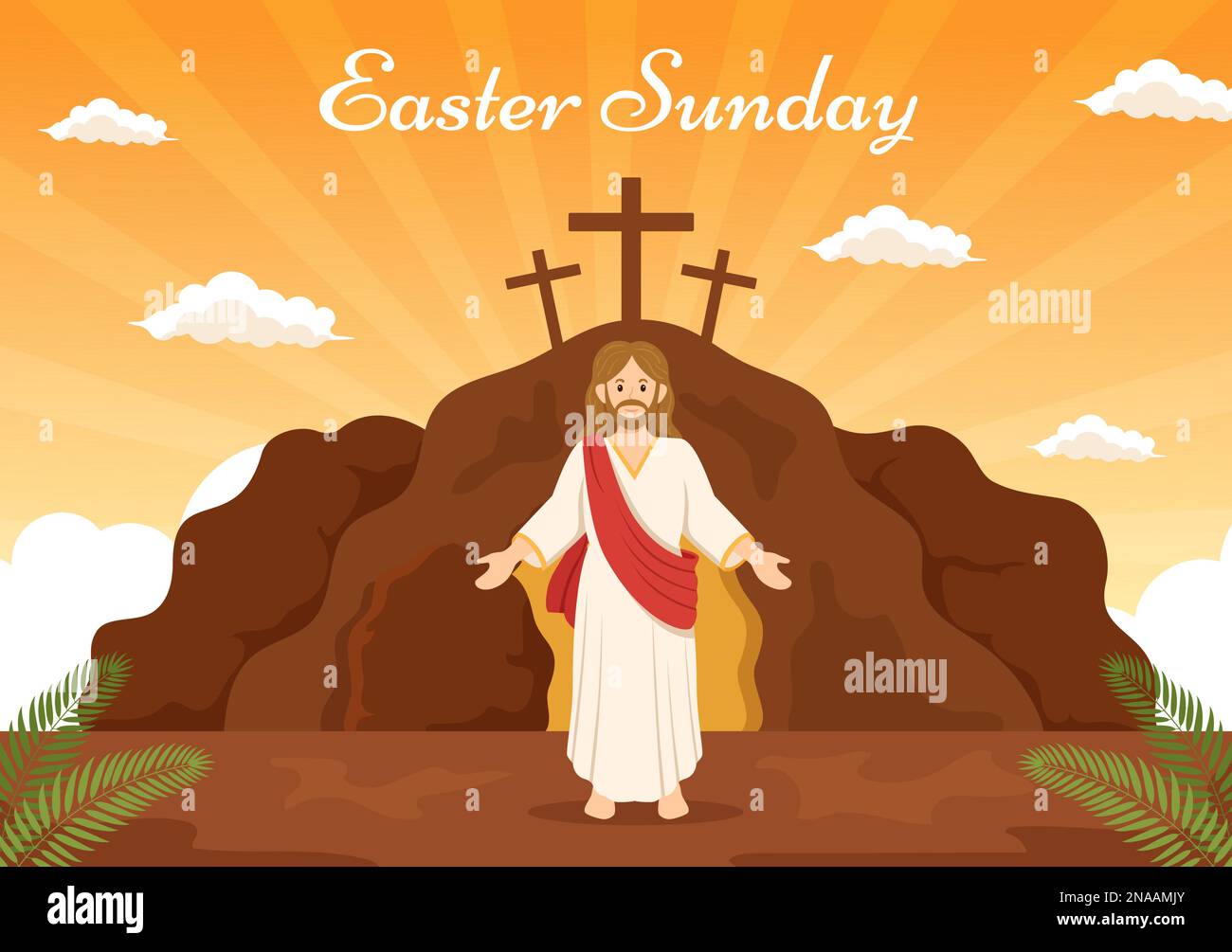 Feliz Domingo de Pascua Ilustración del Día con Jesús, Él es Resucitado