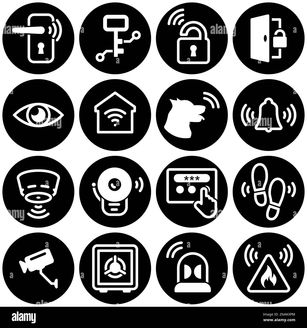 Conjunto de iconos simples sobre un tema Home Security , vector, diseño, colección, plano, signo, símbolo, elemento, objeto, ilustración, aislado. Fondo blanco Ilustración del Vector