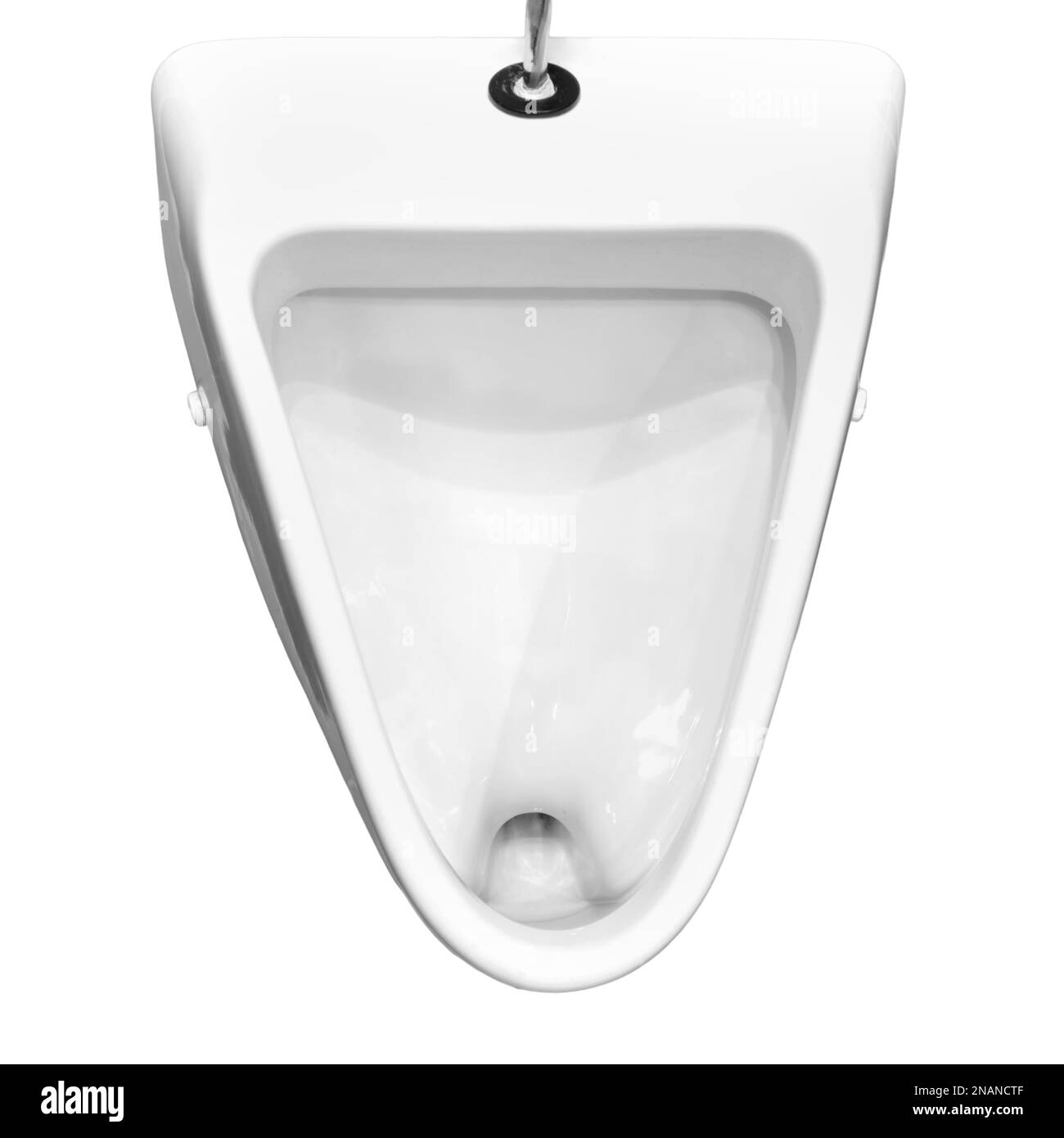 Orinal blanco limpio en un inodoro de café, aislado en un fondo blanco