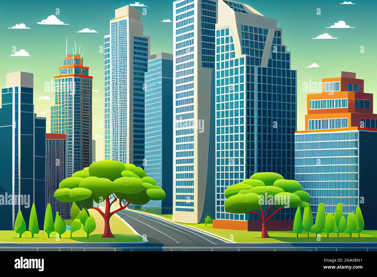 anime paisaje urbano con rascacielos y árboles verdes. IA generativa  Fotografía de stock - Alamy