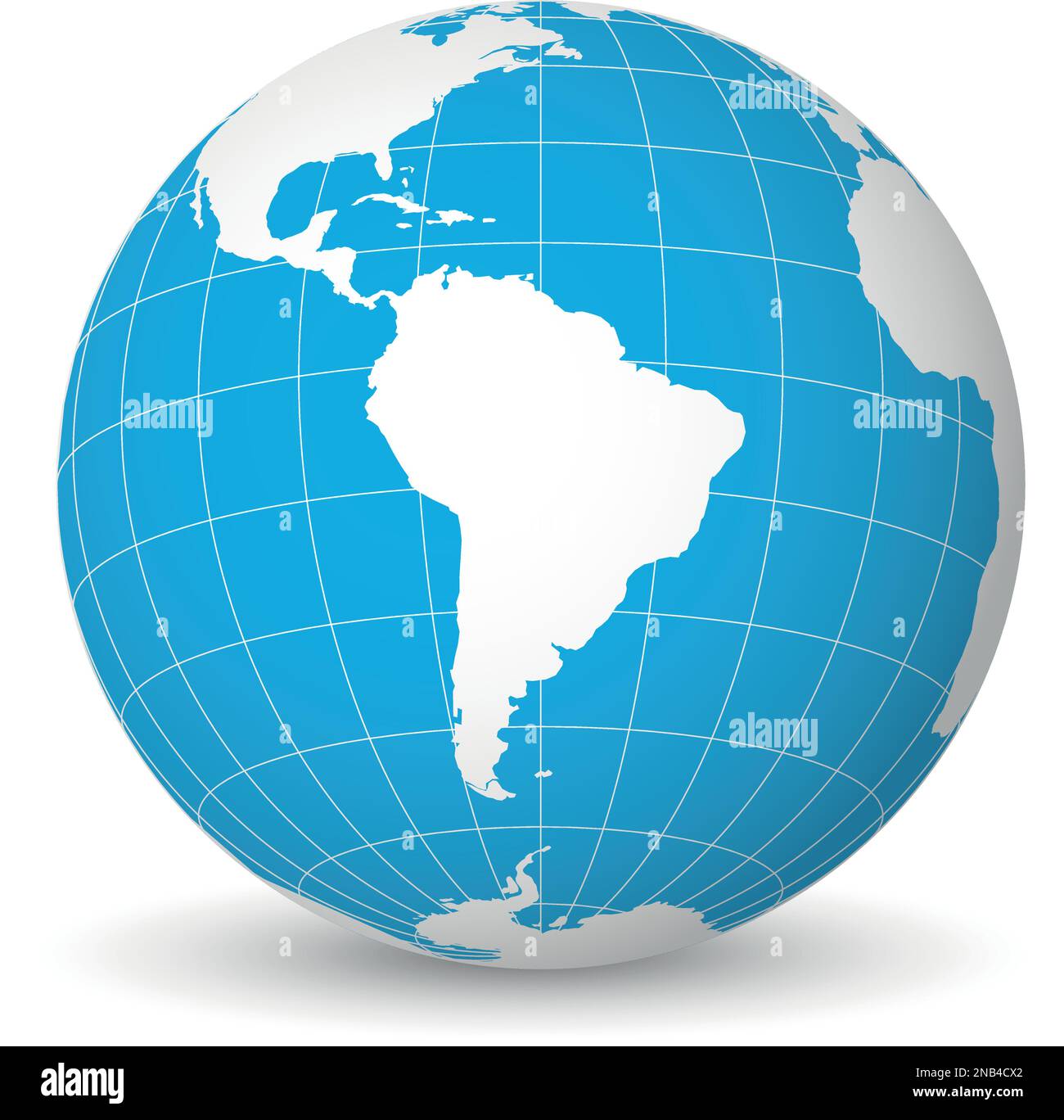 Globo terráqueo con mapa del mundo verde y mares azules y océanos centrados en Sudamérica. Con