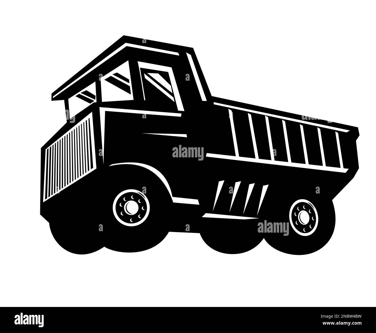 Ilustración de un camión de acarreo o camión de descarga rígido utilizado para la minería y entornos de construcción de servicio pesado visto desde el estilo retro lateral de la madera. Foto de stock