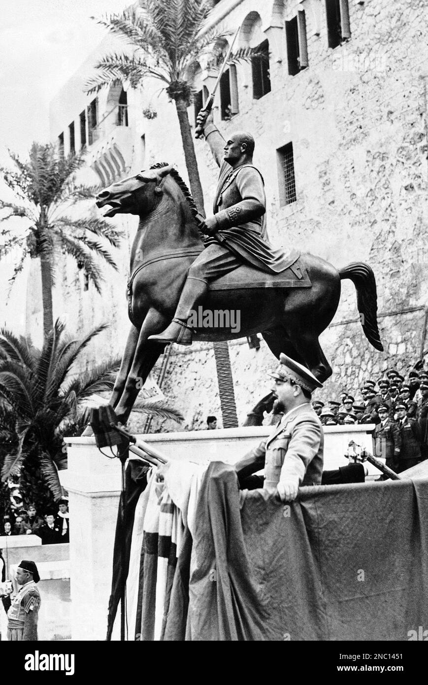 Marshal Italo Balbo dedicated this statue of Mussolini bearing the
