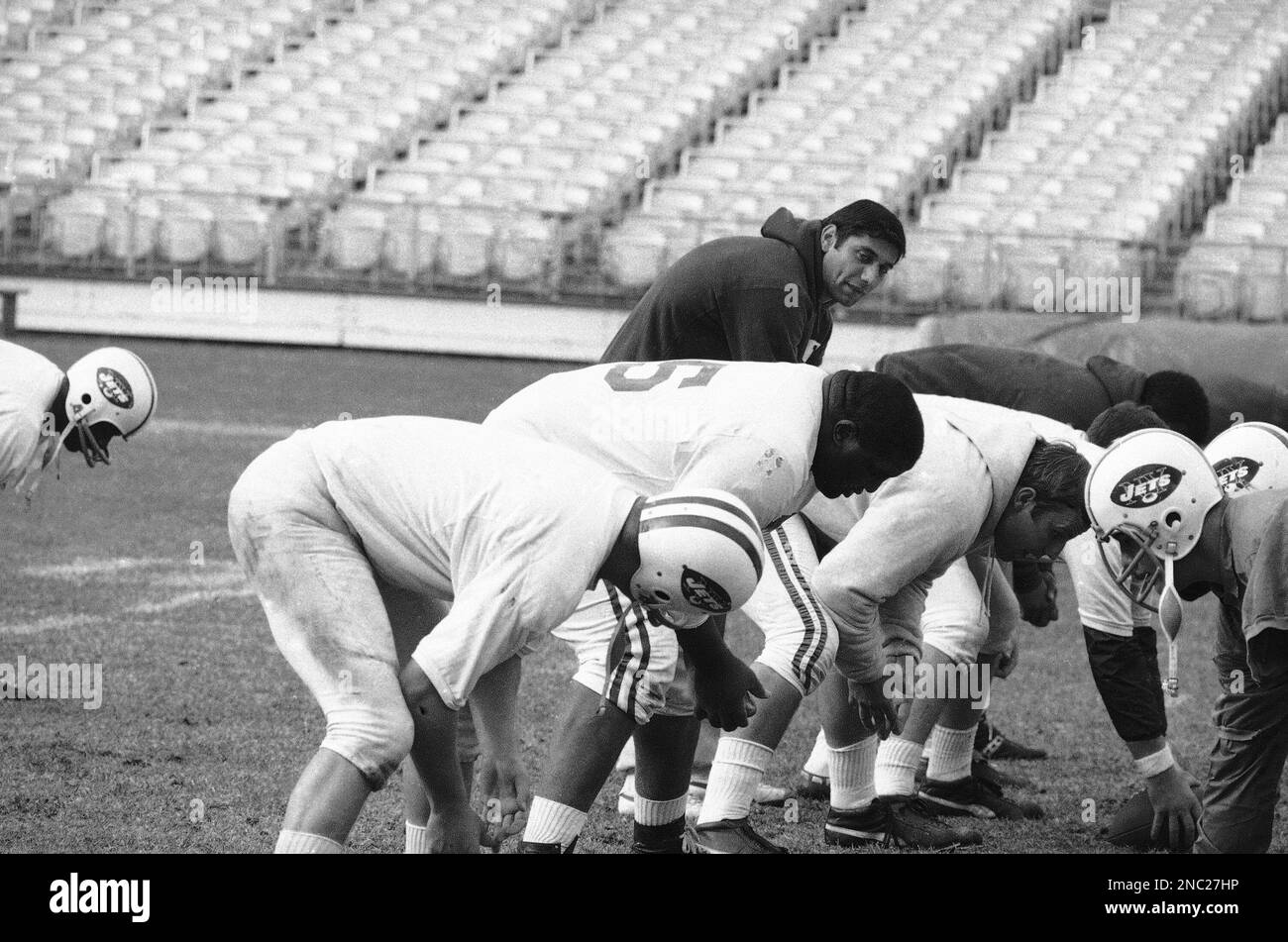 Joe Namath of the New York Jets, #12 in green shirt, during game against  the Houston Oilers, Nov. 1965. (AP Photo Stock Photo - Alamy