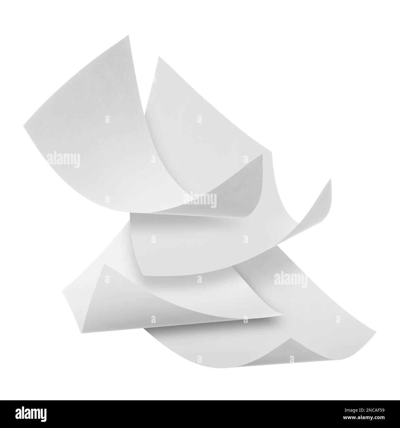 Hojas en blanco de papel volando sobre fondo blanco Fotografía de stock