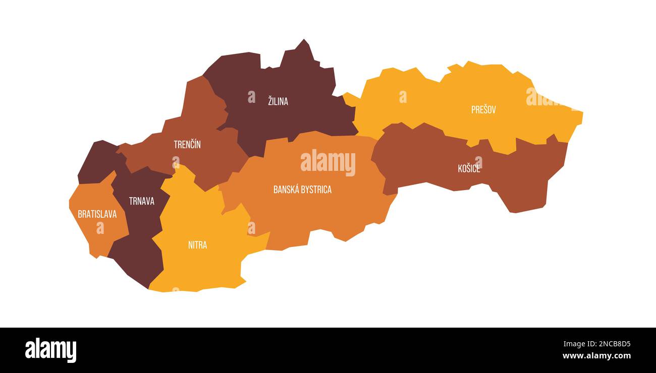 Eslovaquia Mapa político de las divisiones administrativas regiones