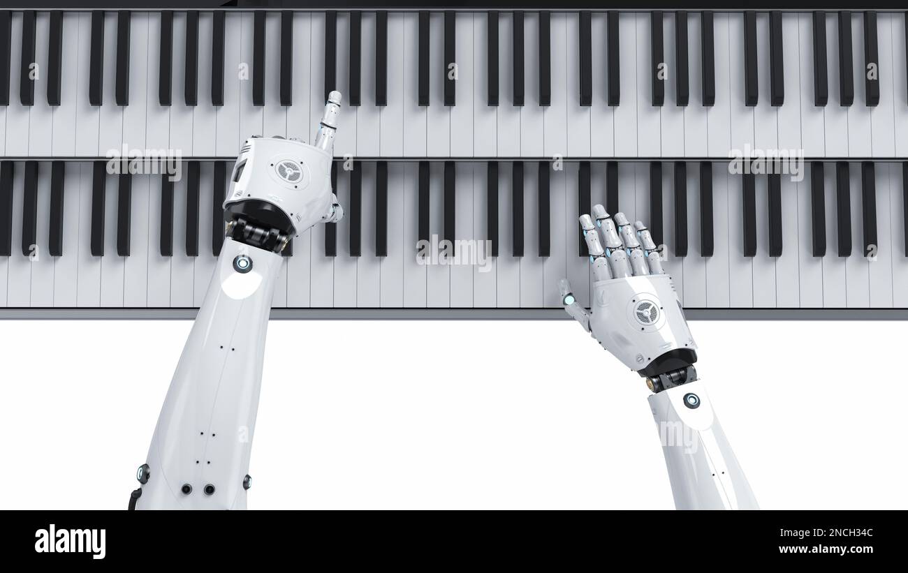 AI compositor de música o generador con renderizado 3D robot tocar piano  Fotografía de stock - Alamy