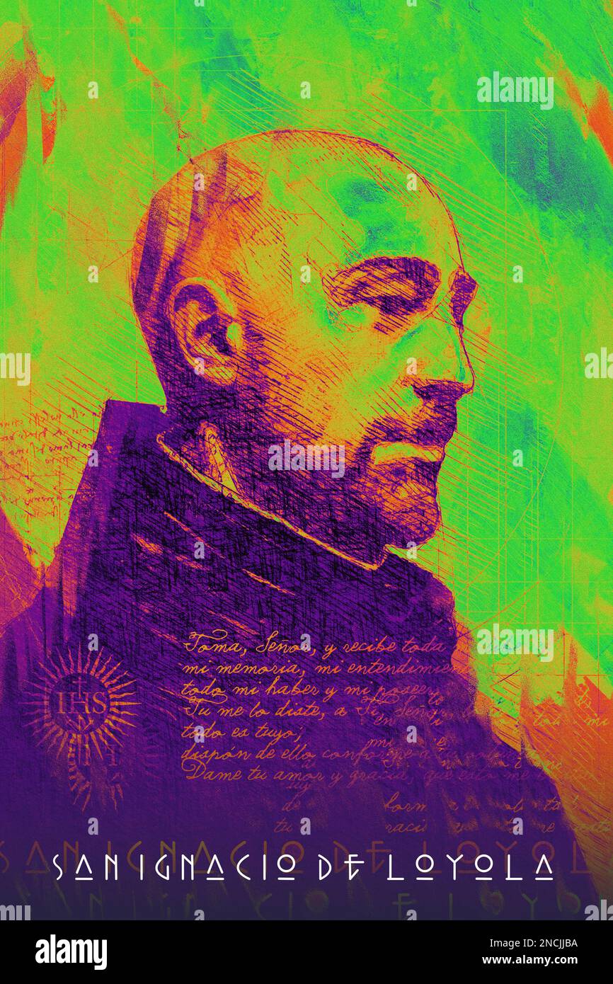potrait de San Ignacio de Loyola, fundador jesuita, y su nombre en