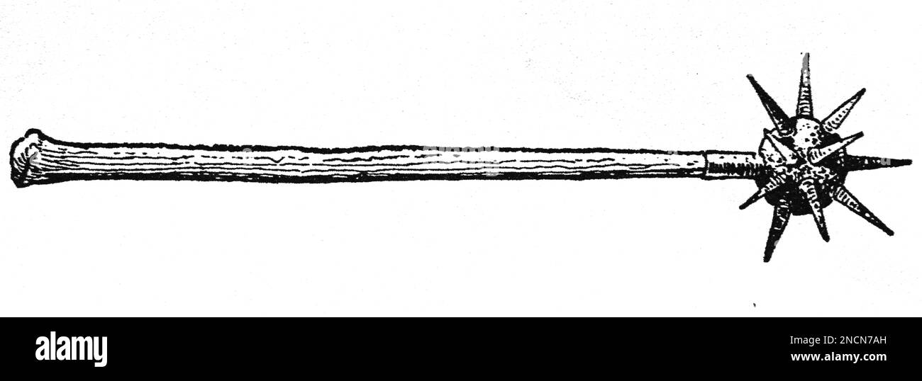 Arma. Mace estrella de la mañana. 15th Century.Grabado. Foto de stock