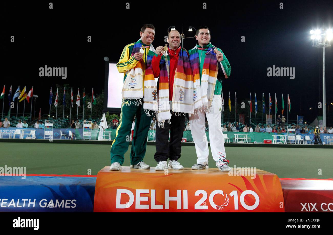Medal winners, from left, Australia's Leif Selby, silver; Rob Weale of Wales, gold; and Gary