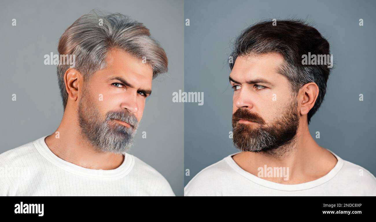 El hombre con barba usa una sudadera informal al aire libre macho con barba  en la