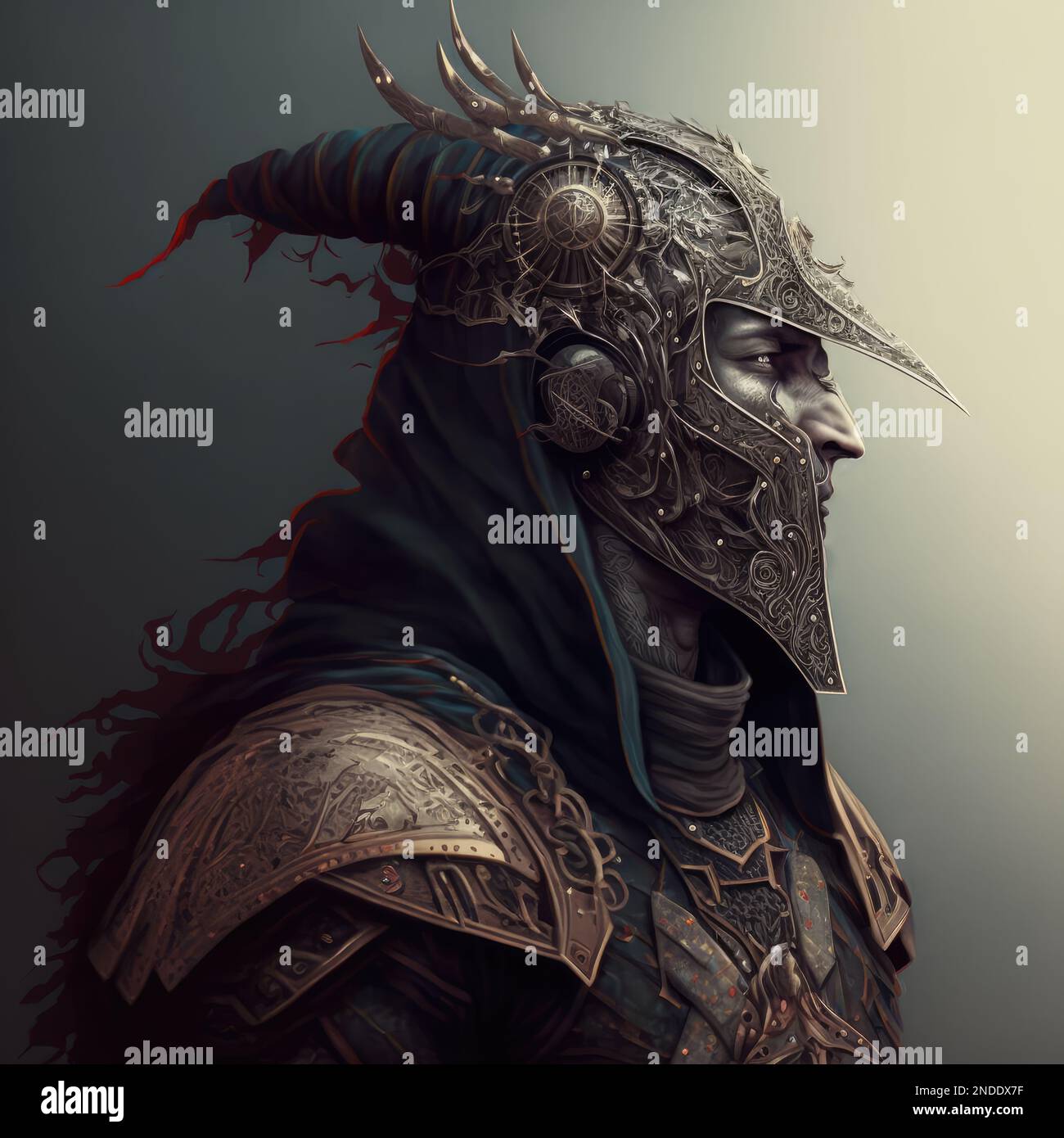 Una ilustración generada por la IA de un guerrero en una capucha y el  perfil lateral de la armadura Fotografía de stock - Alamy