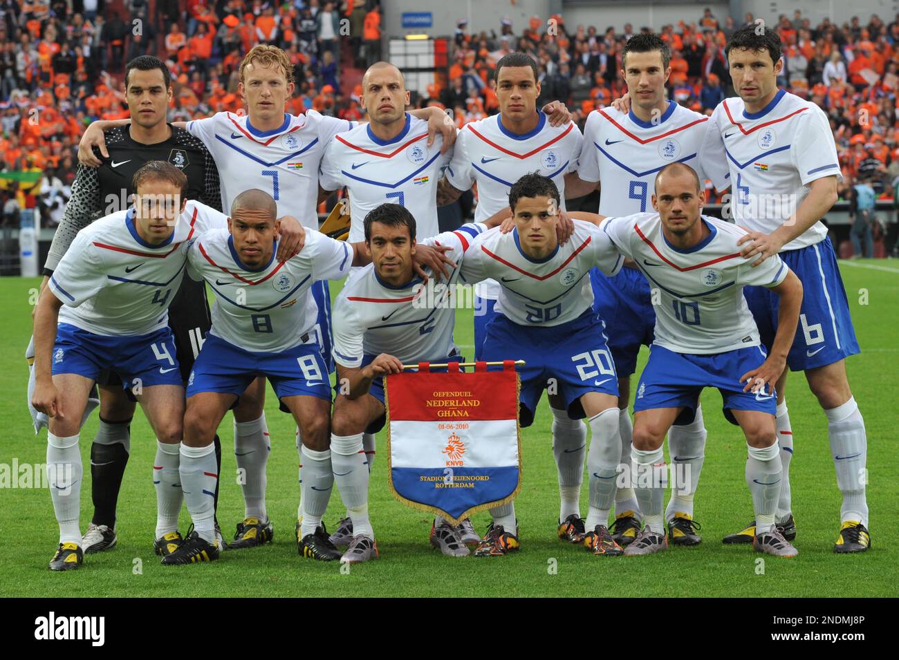 Netherlands soccer players pose for a team picture, front row from left