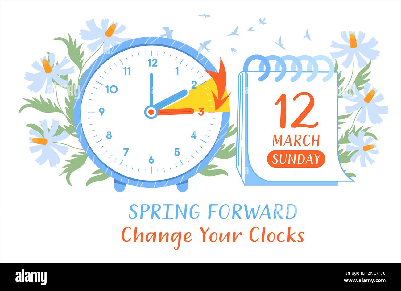 El horario de verano comienza 2023 banner web con relojes y fecha de